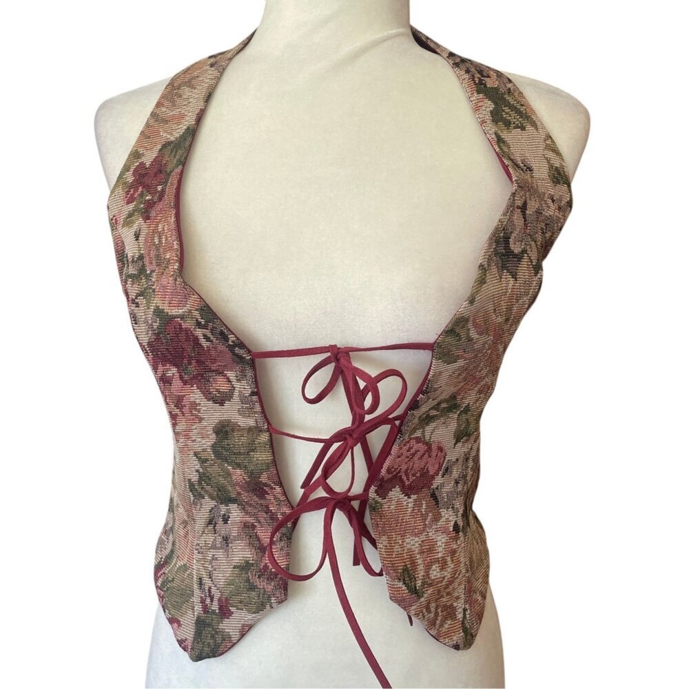 NEW Windsor Adore You Floral Tapestry Lace Up Vest XS Fairy Ren Faire Medieval - Picture 8 of 10